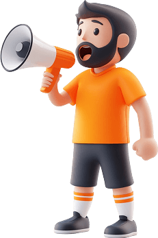 A cartoon man with a beard is holding a megaphone.
