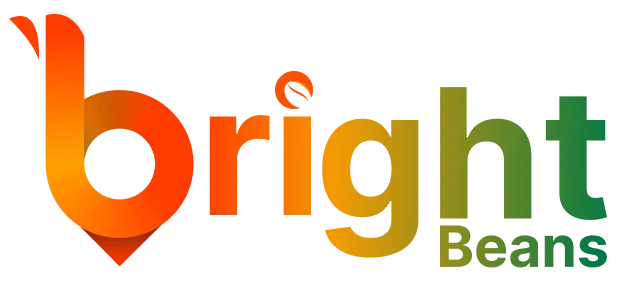 A logo for bright beans digital with a magnifying glass.