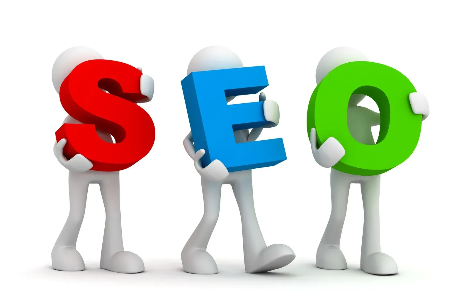 A group of people holding up the word seo