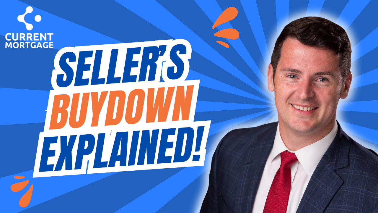 greg pilling in front of a sign that says sellers buydown explained current mortgage