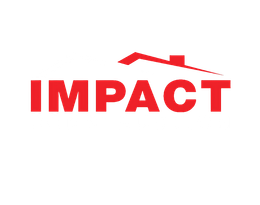 The logo for impact is red and has a house on it.