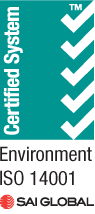 A certified system environment iso 14001 logo from sai global