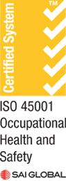 A certified system iso 45001 occupational health and safety logo