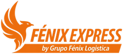 Logotipo de Fénix Express con un fénix rojo-naranja y texto en negro, de Grupo Fénix Logística