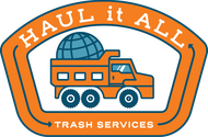 Haul It All trash services logo with orange truck and blue globe icon