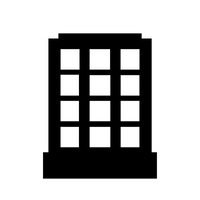 Orange illustration of a building with 12 windows, on a white background.