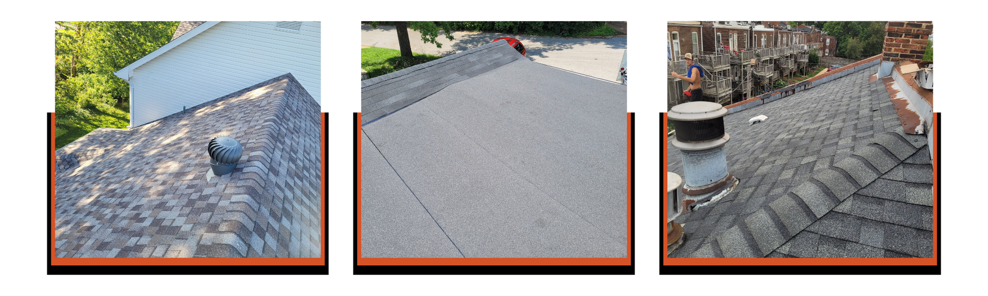 Three photos of different roofs.