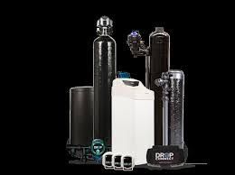 A water filtration system with tanks, a control unit, and remote sensors, against a black background.
