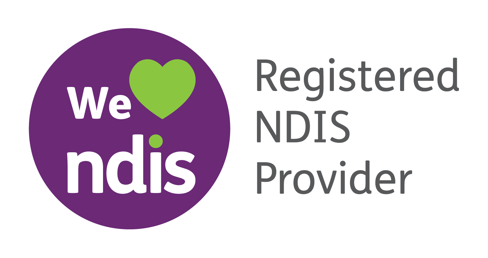 A logo for a registered nds provider with a heart in a purple circle.