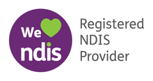 A logo for a registered nds provider with a heart in a purple circle.
