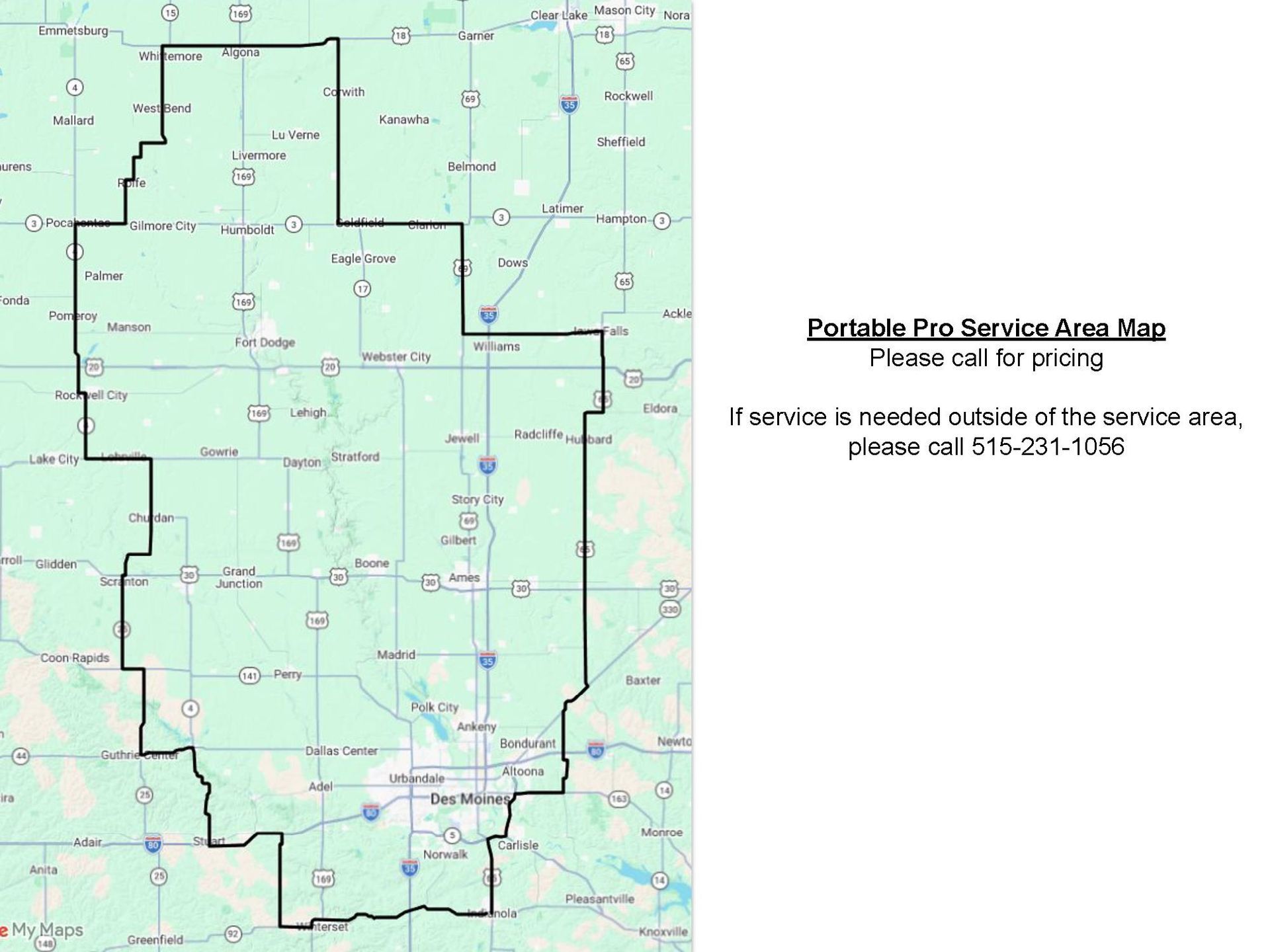 Service Areas — Madrid, IA — PortablePro, Inc.