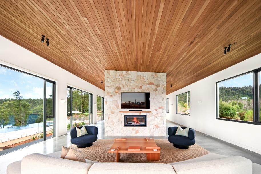 Living Room With A Wooden Ceiling and A Fireplace  — That Painter Guy In South Nowra, NSW