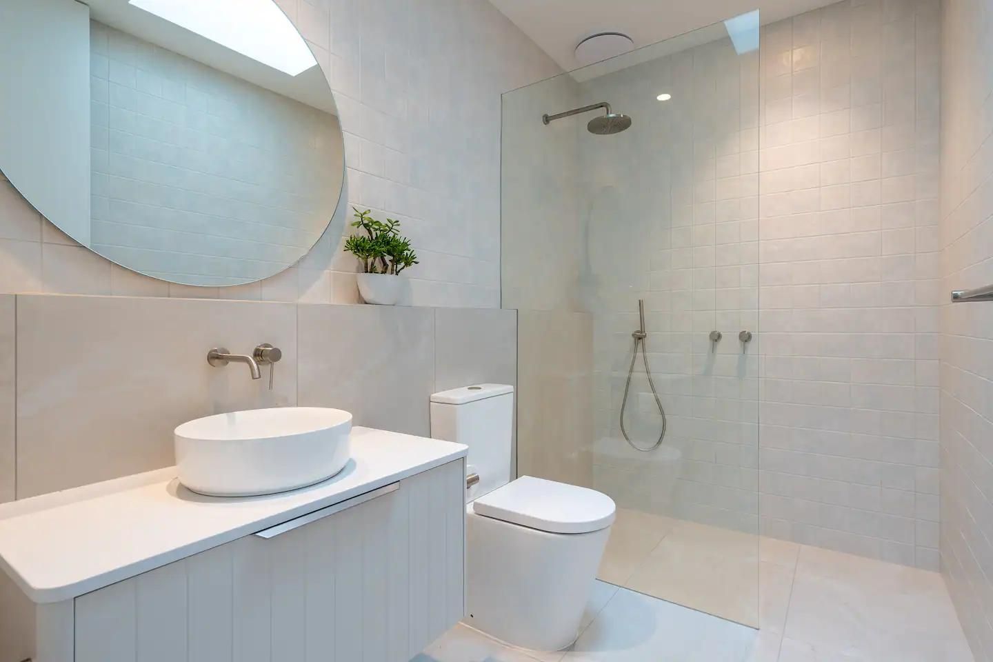 A Bathroom With A Toilet , Sink , Mirror and Walk In Shower  — That Painter Guy In South Nowra, NSW