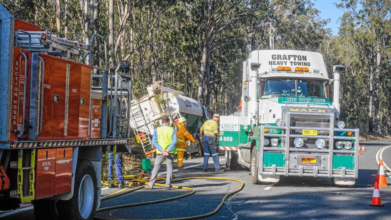 Towing Truck is About to Tow an Accidental Tanker Truck — Grafton Heavy Towing In Grafton NSW