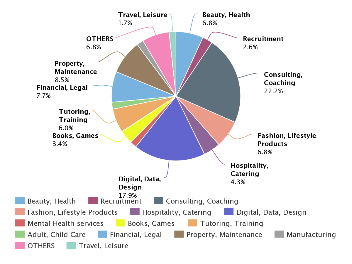 Screenshot of pie chart showing the rich diversity of businesses interviewed in the survey