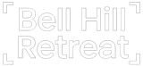 Bell Hill Retreat logo in white outline, with brackets.