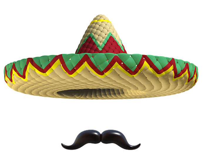 Sombrero and mustache, Mexican cultural symbols.