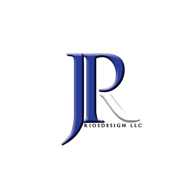 A blue and white logo for riosdesign llc