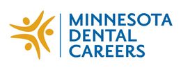 The logo for minnesota dental careers is blue and yellow.