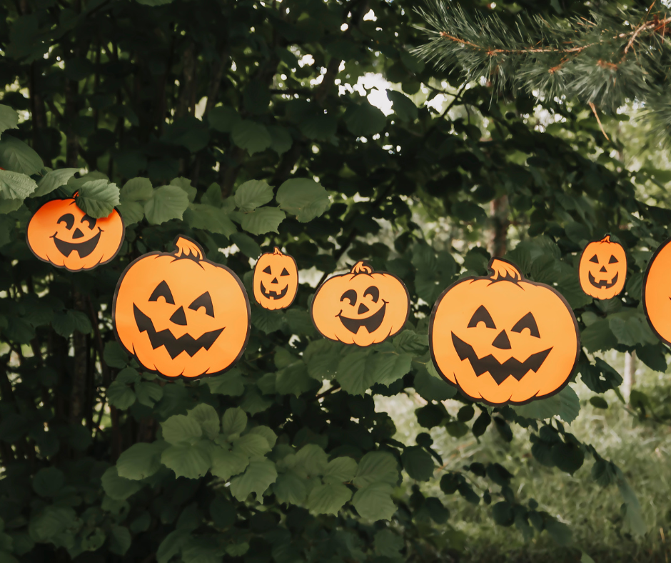 Paper Pumpkins Hanging from Trees
