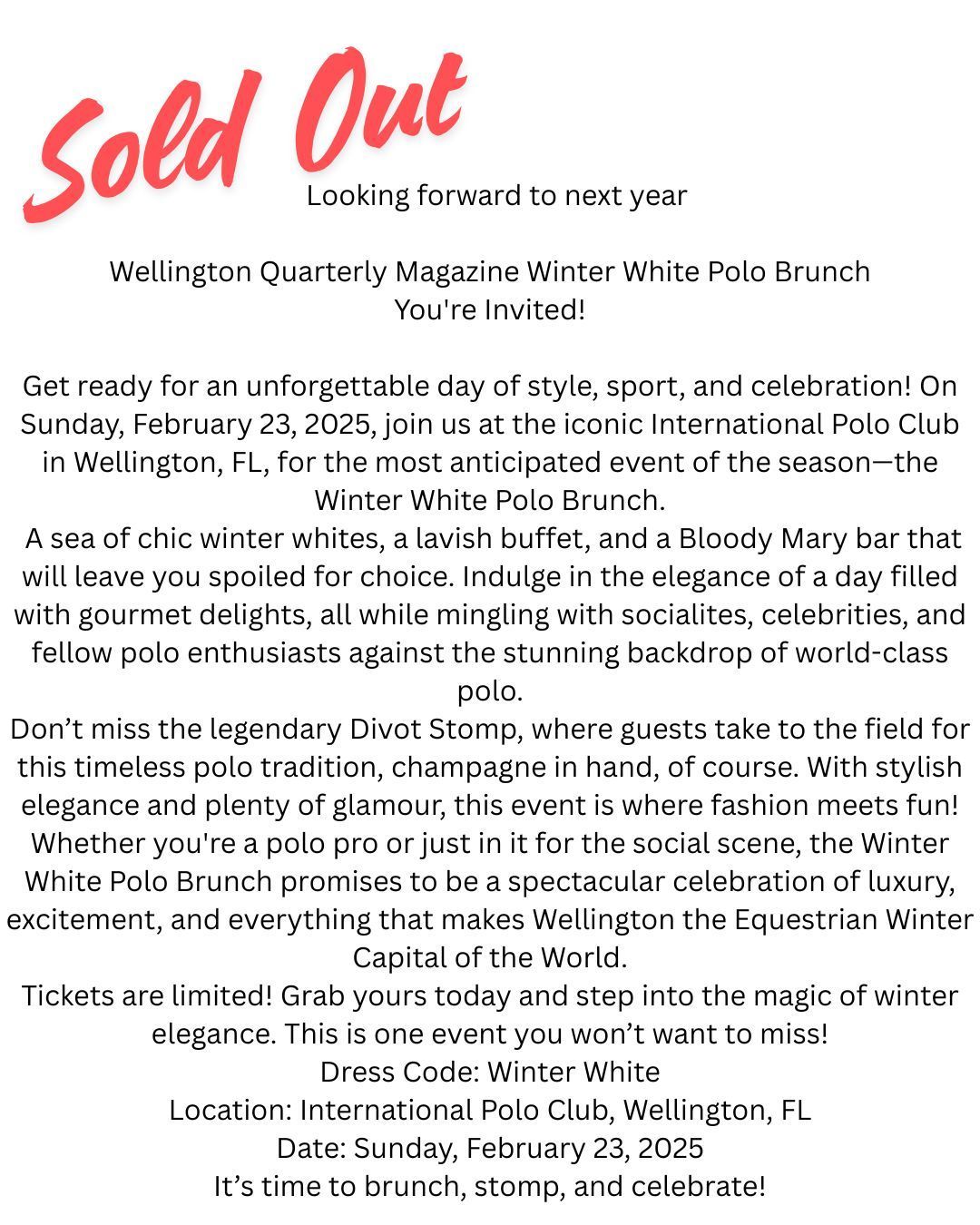 A sold out advertisement for a polo brunch.