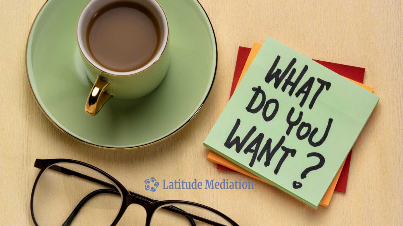 'What do you want?' written on a post-it note next to a cup of coffee and a pair of glasses