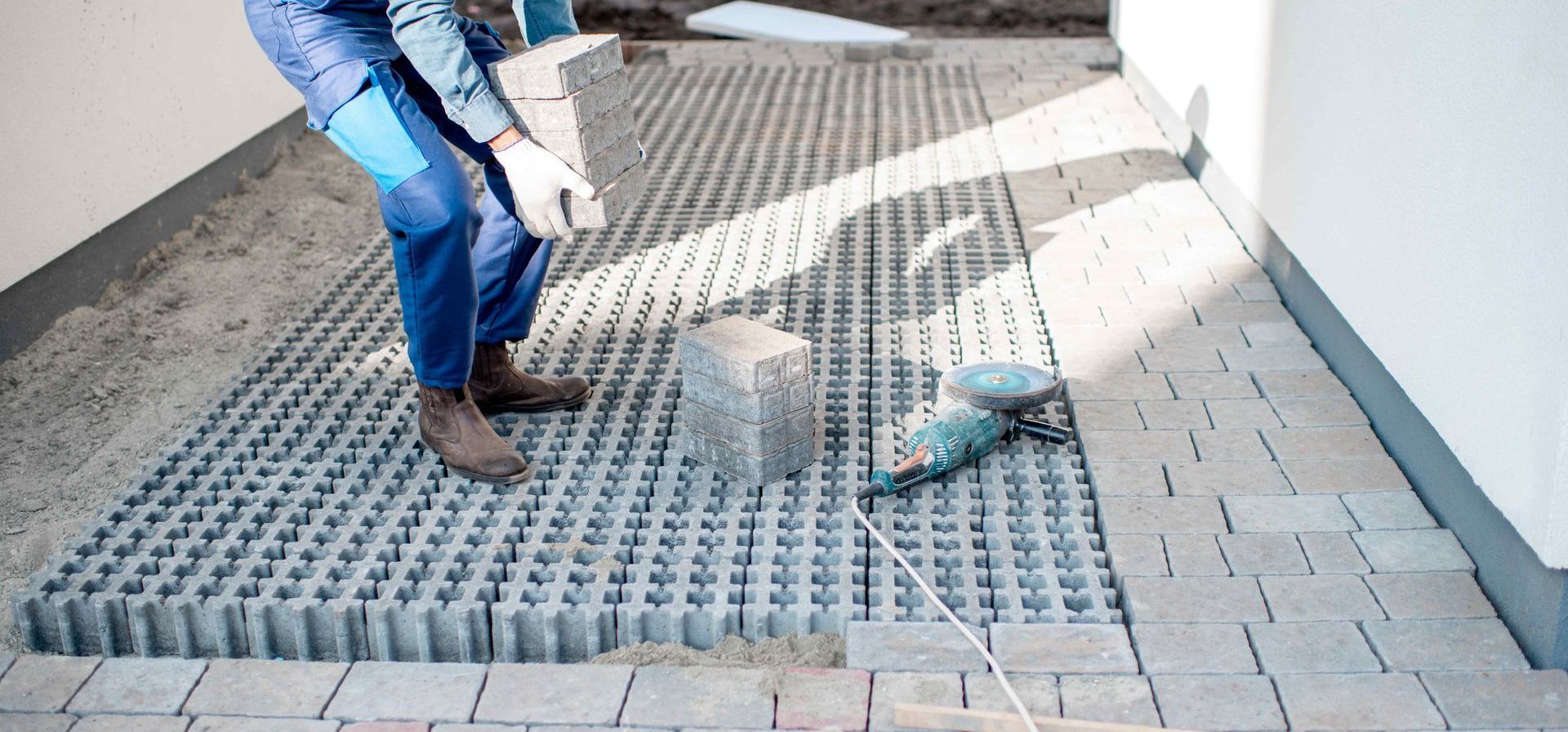 Landscaper Laying Paver Stones