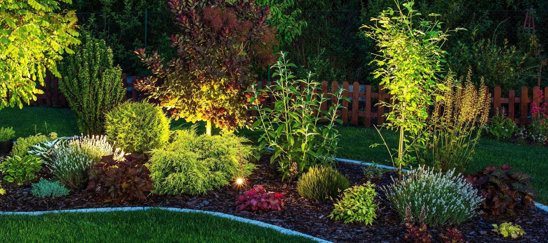 Small Garden With Landscape Lighting After Dark