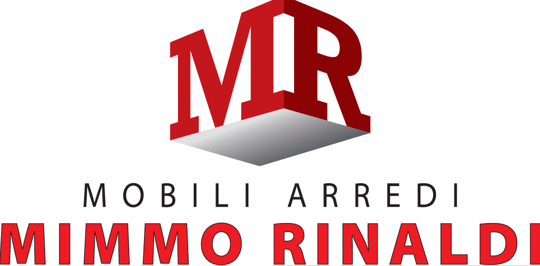 Un logo rosso con le iniziali "MR" sopra la scritta "MOBILI ARREDI MIMMO RINALDI".