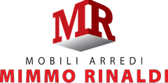 Un logo rosso con le iniziali "MR" sopra la scritta "MOBILI ARREDI MIMMO RINALDI".