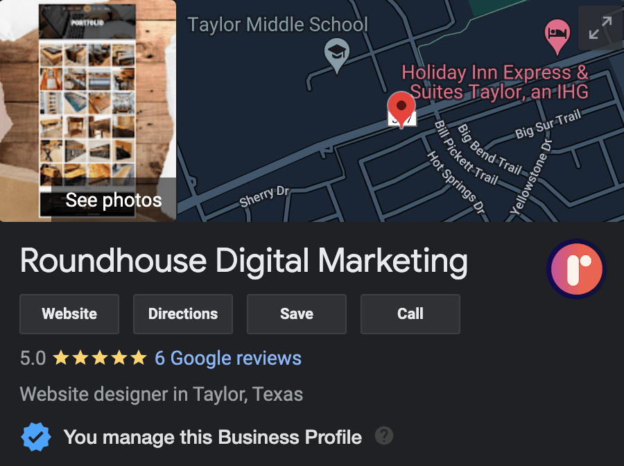 Google Business Profile for Roundhouse Digital Marketing in Taylor Tx