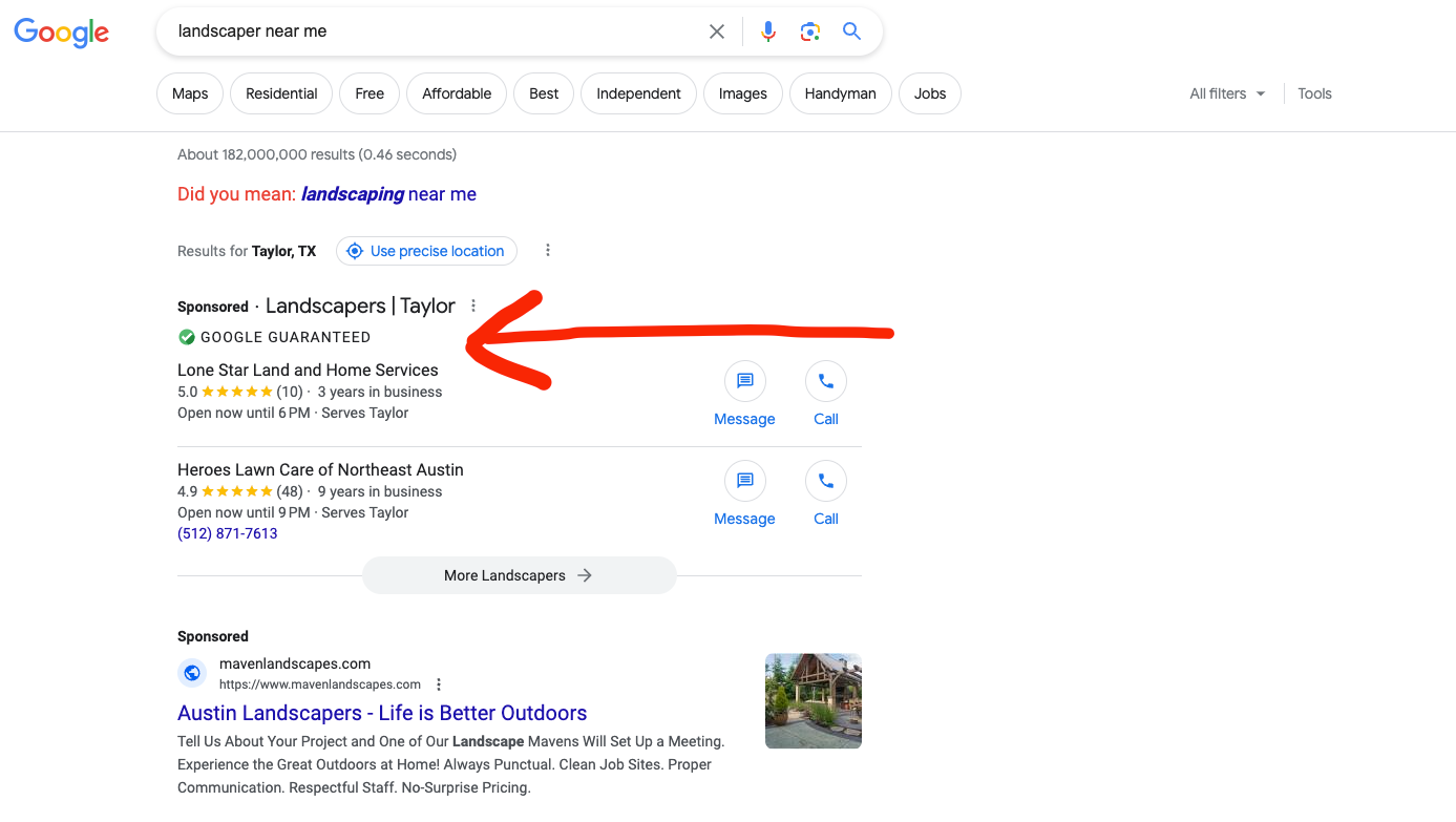 Local Service Ads Google Guaranteed listing