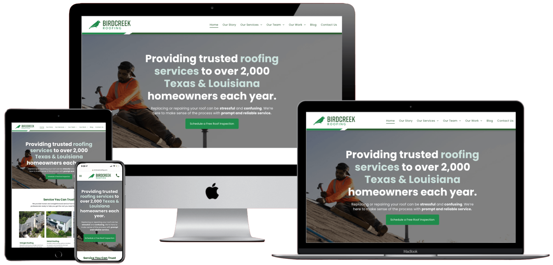 Multiple device mock-up of Web Design for Dallas, TX roofing company