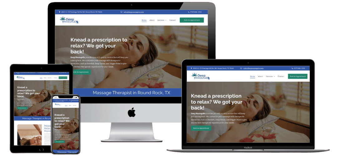 Multiple device mock-up of Web Design for Dallas, TX massage therapist