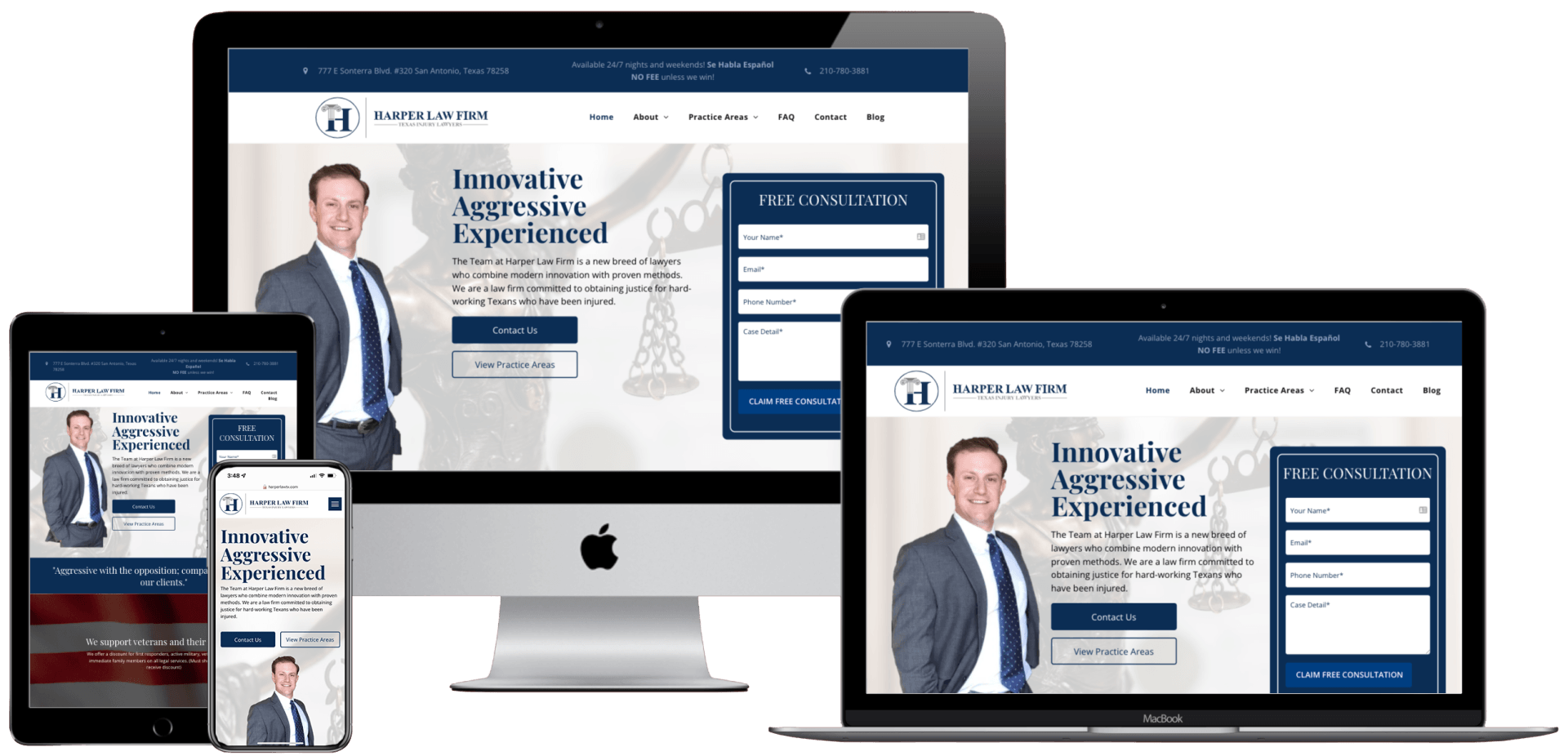 Multiple device mock-up of Web Design for Dallas, TX law firm