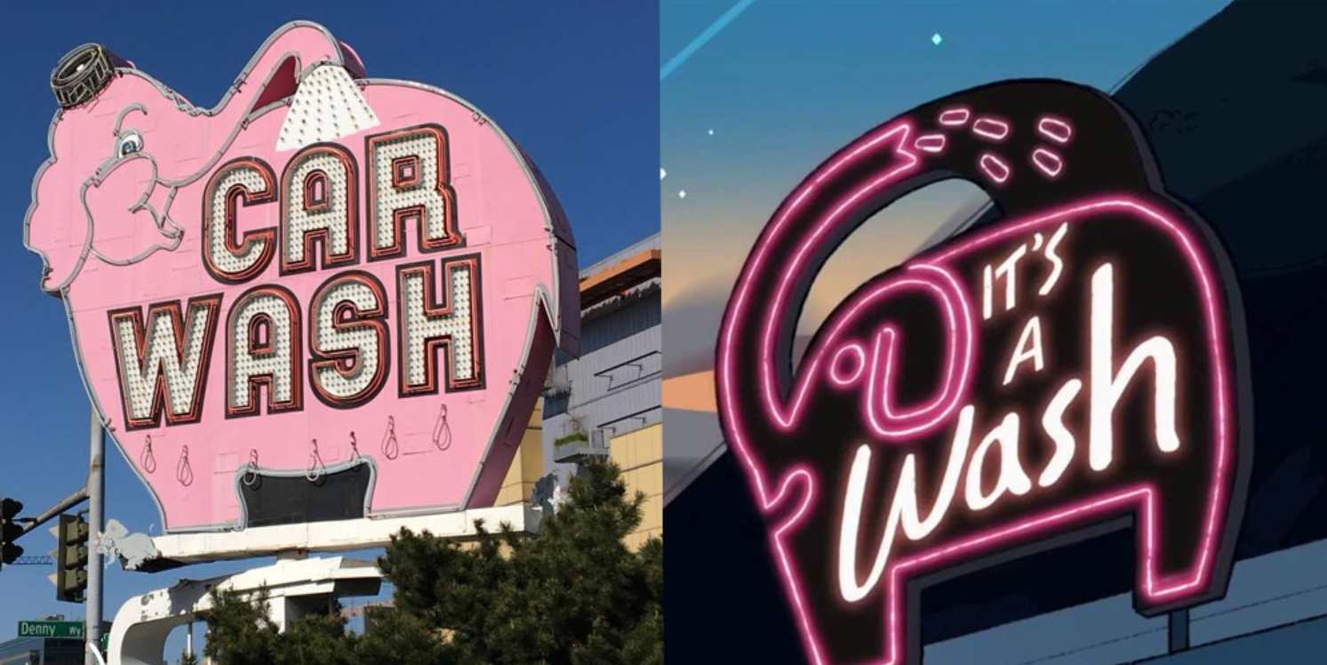 By the mid 90s, Seattle's Elephant Car Wash was more than just a place to clean your car—it was a cultural icon. Our pink elephant sign became one of the city's most photographed landmarks and appeared in various media, including a 1995 Land Rover commercial, cartoons, and fine art. The cheerful elephant spraying itself with water captured the imagination of many and spread our quirky charm nationwide using various media channels.