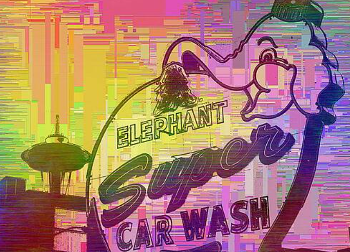 By the mid 90s, Seattle's Elephant Car Wash was more than just a place to clean your car—it was a cultural icon. Our pink elephant sign became one of the city's most photographed landmarks and appeared in various media, including a 1995 Land Rover commercial, cartoons, and fine art. The cheerful elephant spraying itself with water captured the imagination of many and spread our quirky charm nationwide using various media channels.