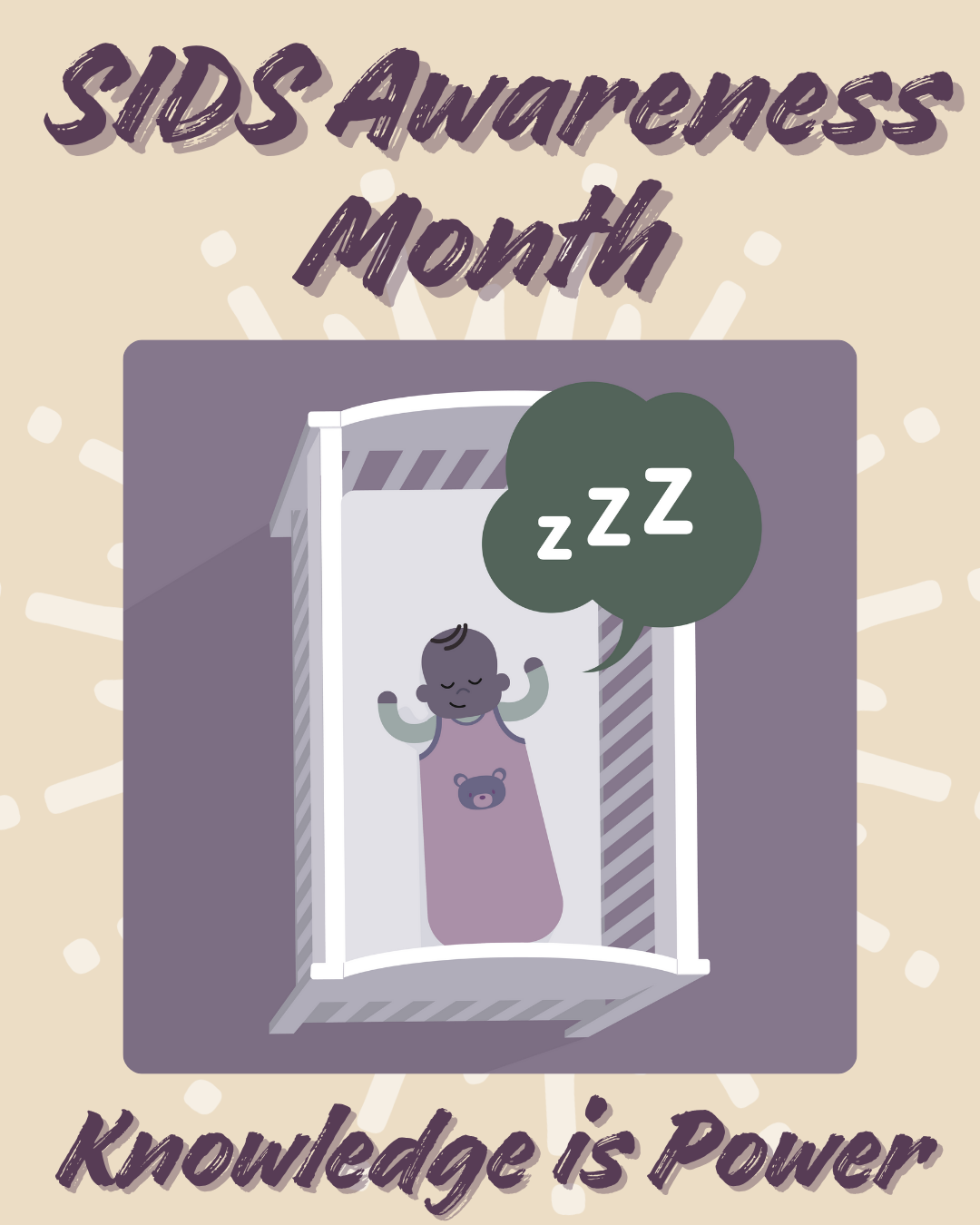 SIDS Awareness Month poster: a baby sleeping in a crib; a 