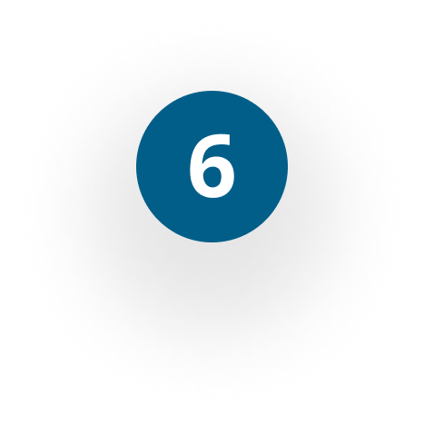 A blue circle with the number six inside of it.