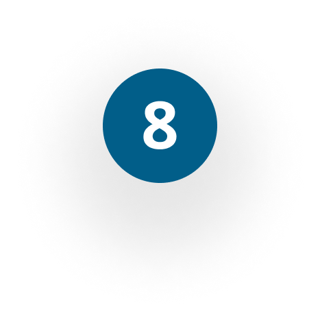 A blue circle with the number eight inside of it.