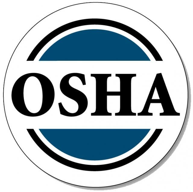 A blue and white circle with the word osha on it