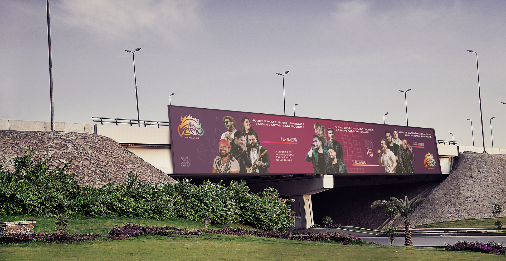 Um grande outdoor na lateral de uma ponte