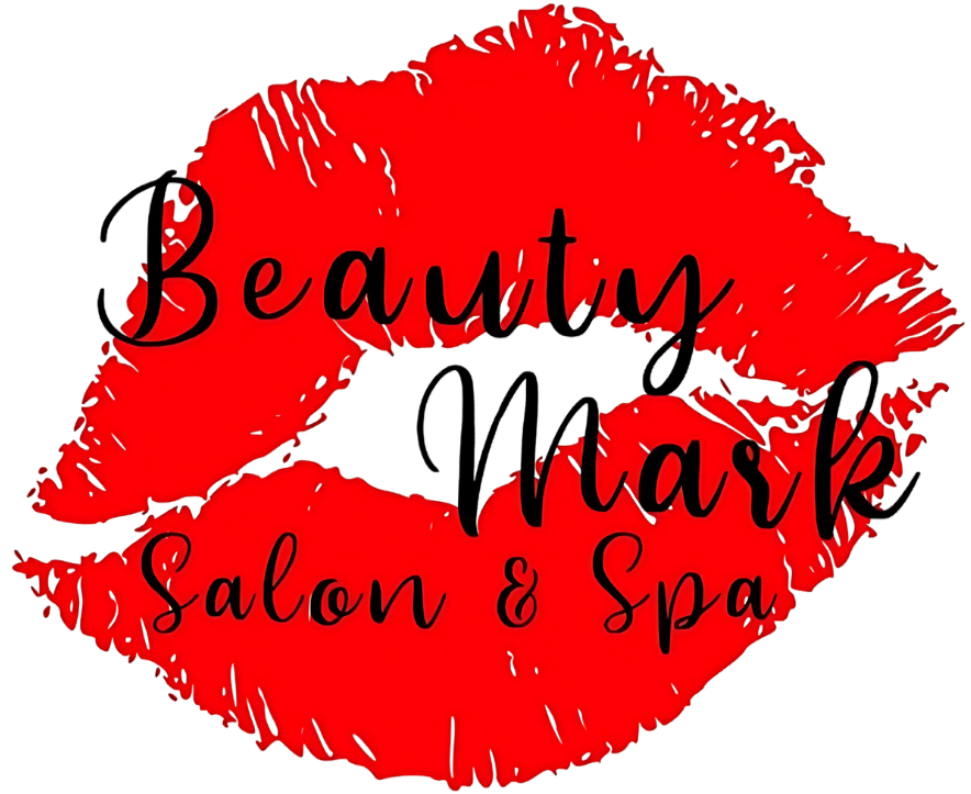 A beauty mark salon and spa logo with a red lip print