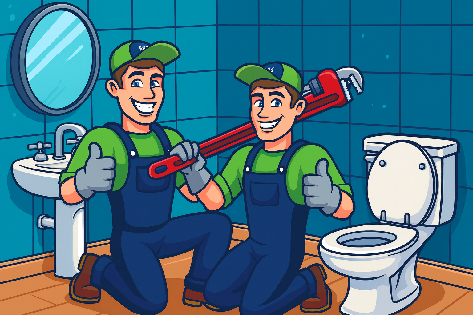 Plumber installing bathroom pipes; he wears gloves and kneels. Copper pipes and tools are on the floor.