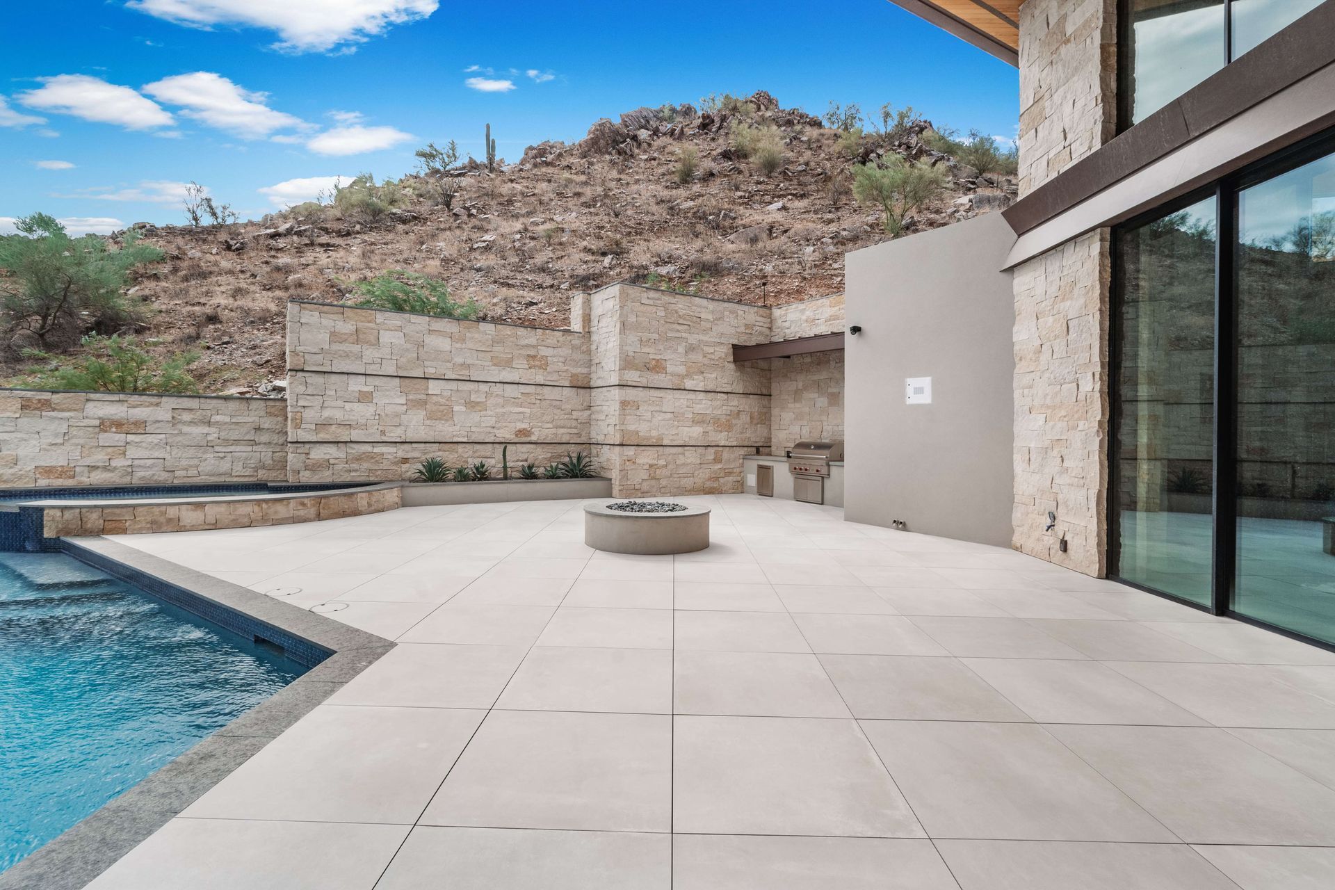 Exterior masonry with hand cut stone