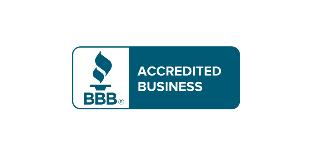 BBB Accredited Business badge in white and teal