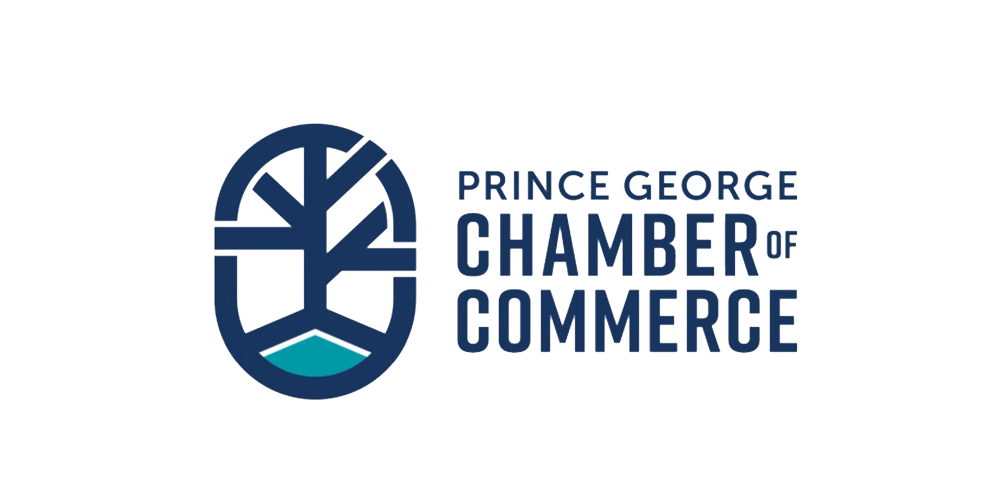 Prince George Chamber of Commerce logo in blue and teal with stylized building icon