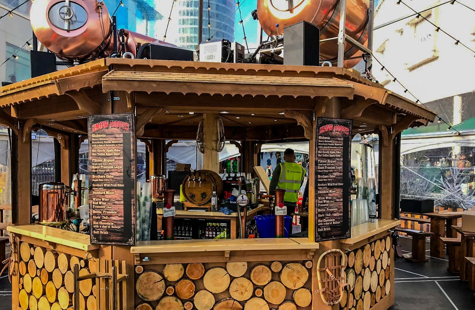 A wooden structure with a sign