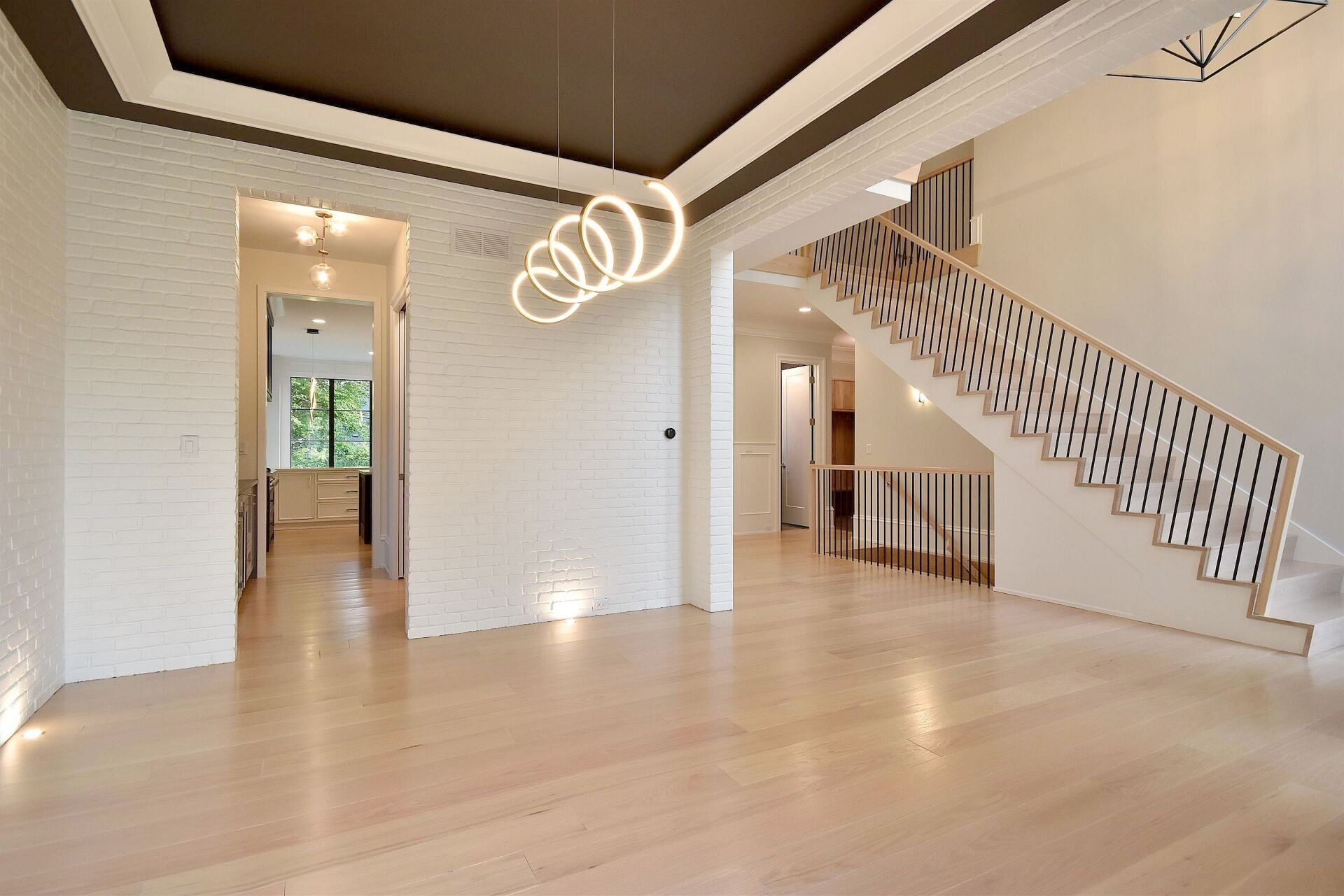 There is a staircase in the middle of the room.