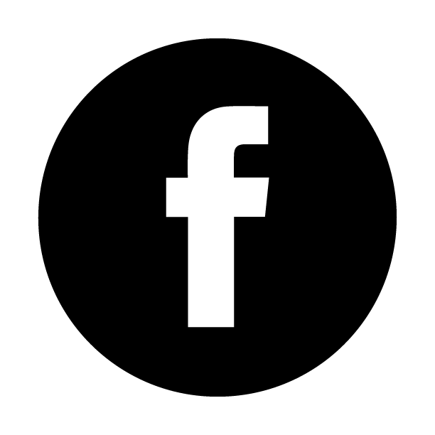 The facebook logo is in a black circle on a white background.